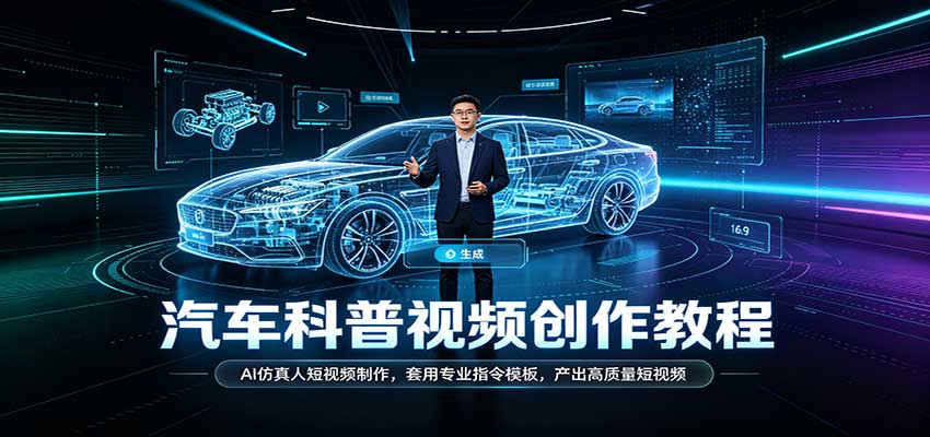 汽车科普视频创作教程：AI仿真人短视频制作，套用专业指令模板，产出高质量短视频-离锋创库