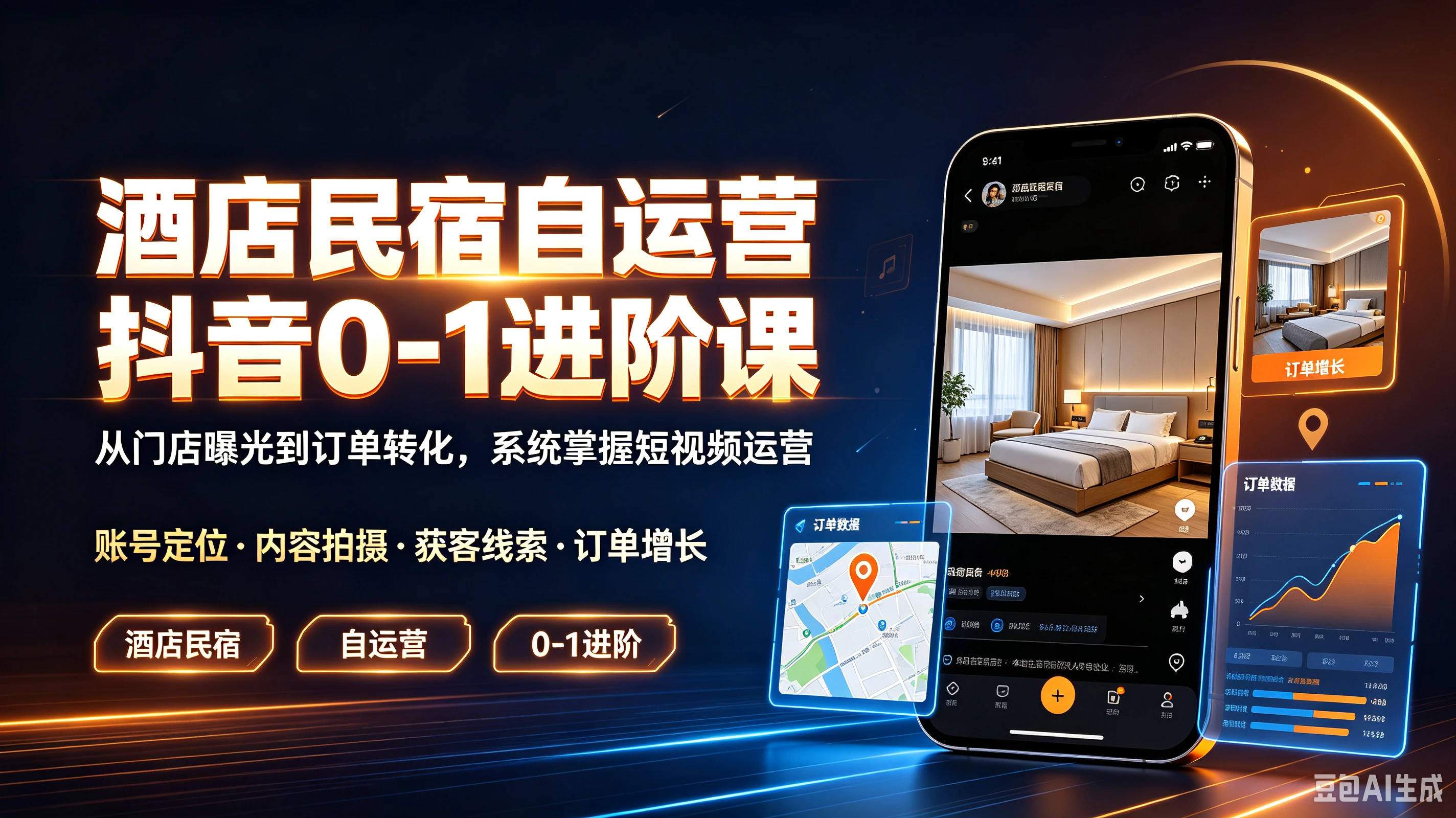 【精】酒店民宿自运营抖音0-1进阶课，从门店曝光到订单转化，系统掌握短视频运营账号定位·内容拍摄·获客线索·订单增长-离锋创库