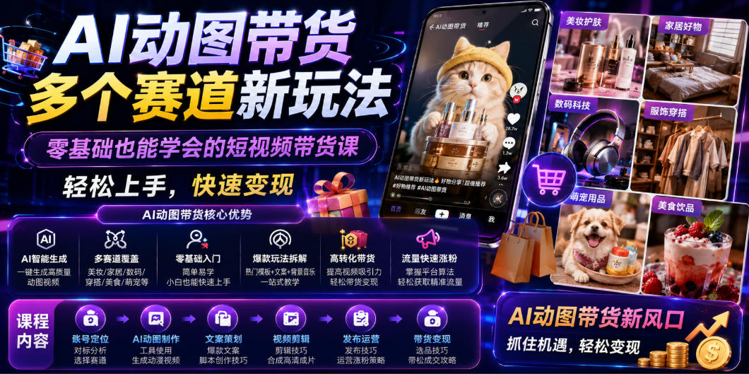 AI动图带货多个赛道新玩法，零基础也能学会的短视频带货课，轻松上手，快速变现-离锋创库