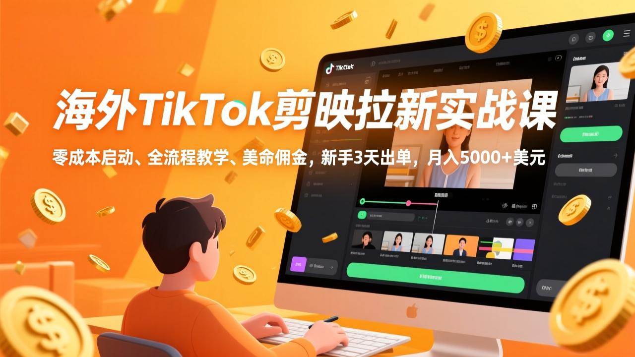 （17340期）海外TikTok剪映拉新实战课，零成本启动、全流程教学、美金佣金，新手3天出单，月入5000+美元-离锋创库