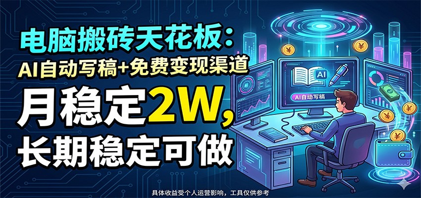电脑搬砖天花板:AI自动写稿+免费变现渠道,月稳定2W,长期稳定可做-离锋创库