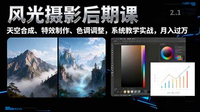 （16433期）风光摄影后期课，一键换天空合成、特效制作、色调调整，月入过万-离锋创库