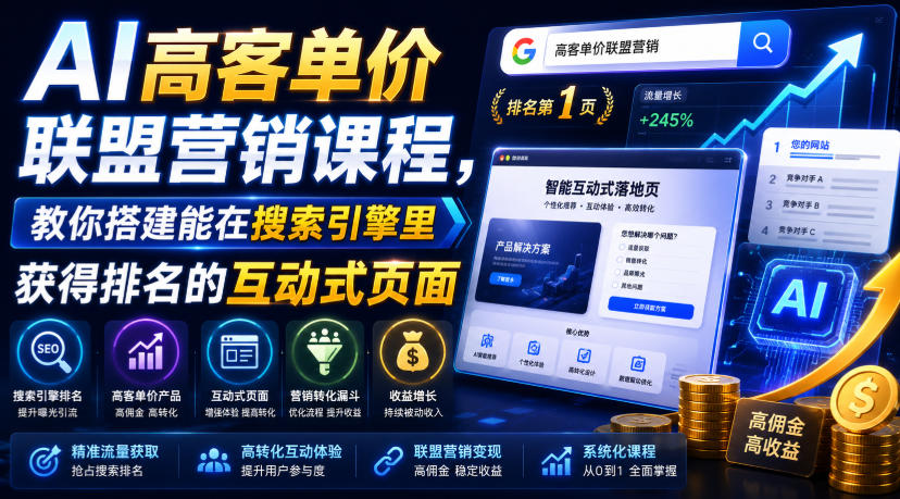 AI高客单价联盟营销课程，教你搭建能在搜索引擎里获得排名的互动式页面，引来流量，把访客转化为高佣金的成交【原创双语字幕】-离锋创库