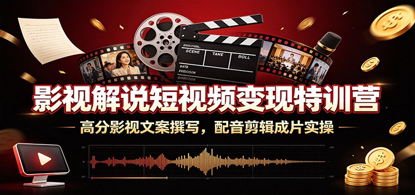 影视解说短视频变现特训营：高分影视文案撰写，配音剪辑成片实操-离锋创库