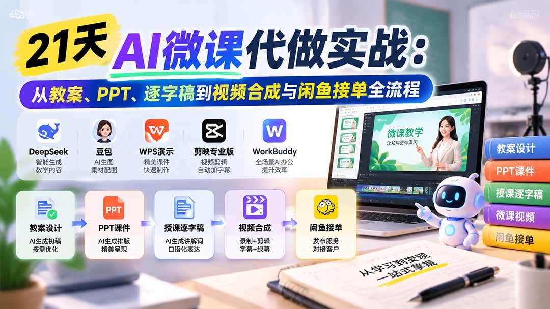 （21065期）21天AI微课代做实战：从教案、PPT、逐字稿到视频合成与闲鱼接单全流程-离锋创库
