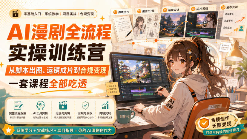 【精】青云AI漫剧实操课，AI漫剧全流程实操训练营，从脚本出图、运镜成片到合规变现，一套课程全部吃透-离锋创库