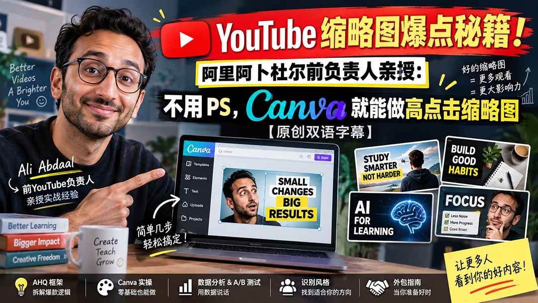 （20474期）YouTube 缩略图爆点秘籍！阿里阿卜杜尔前负责人亲授：不用 PS，Canva 就能做高点击缩略图【原创双语字幕】-离锋创库