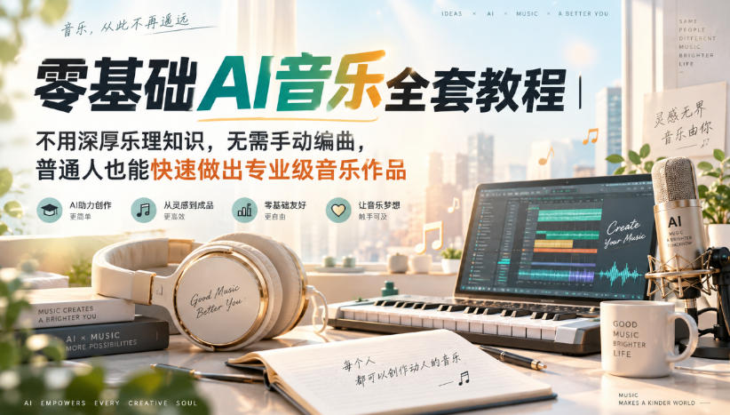 零基础AI音乐全套教程｜不用深厚乐理知识，无需手动编曲，普通人也能快速做出专业级音乐作品-离锋创库