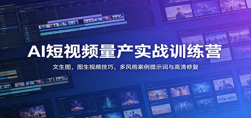 AI短视频量产实战训练营：文生图，图生视频技巧，多风格案例提示词与高清修复-离锋创库