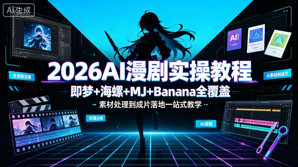 【精】卓奇Ai漫剧实操教学,即梦+海螺+MJ+Banana全覆盖,素材处理到成片落地一站式教学-离锋创库