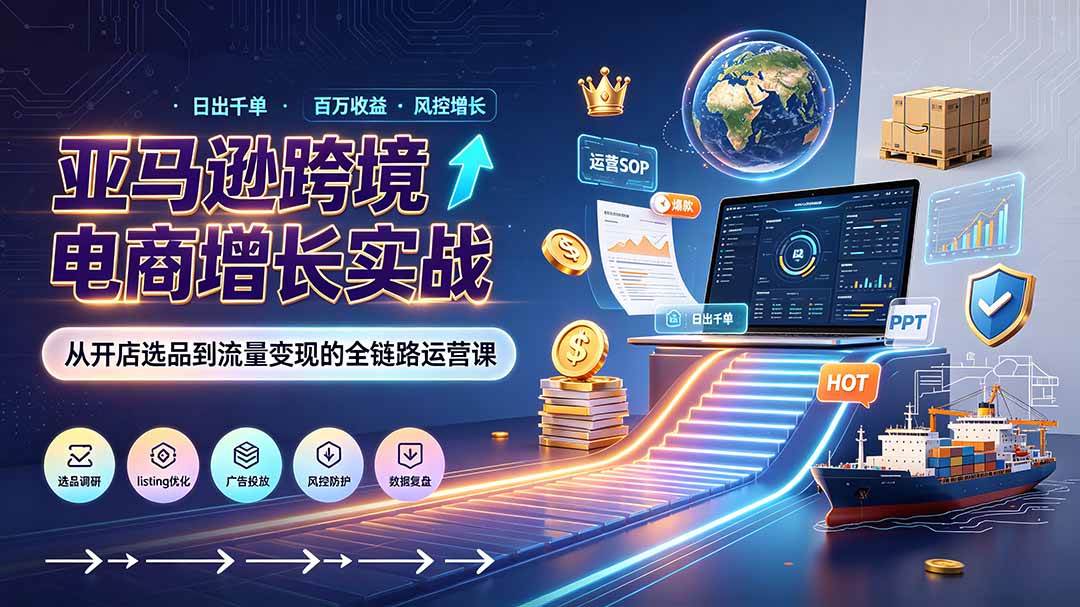 (19308期)亚马逊0-1孵化特训营8期:从注册风控到稳定日出千单实战,规避审核封店风险,标准化执行流程落地-离锋创库