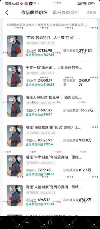 抖音300w粉丝博主的政史类科普视频教学，有大流量扶持，拿伙伴伙伴+精选独家双份收益