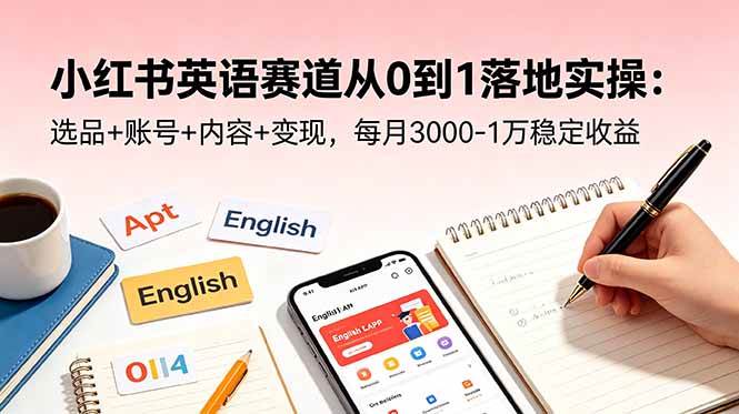 【精】小红书英语赛道从0到1落地实操：选品+账号+内容+变现，每月3000-1万稳定收益-离锋创库