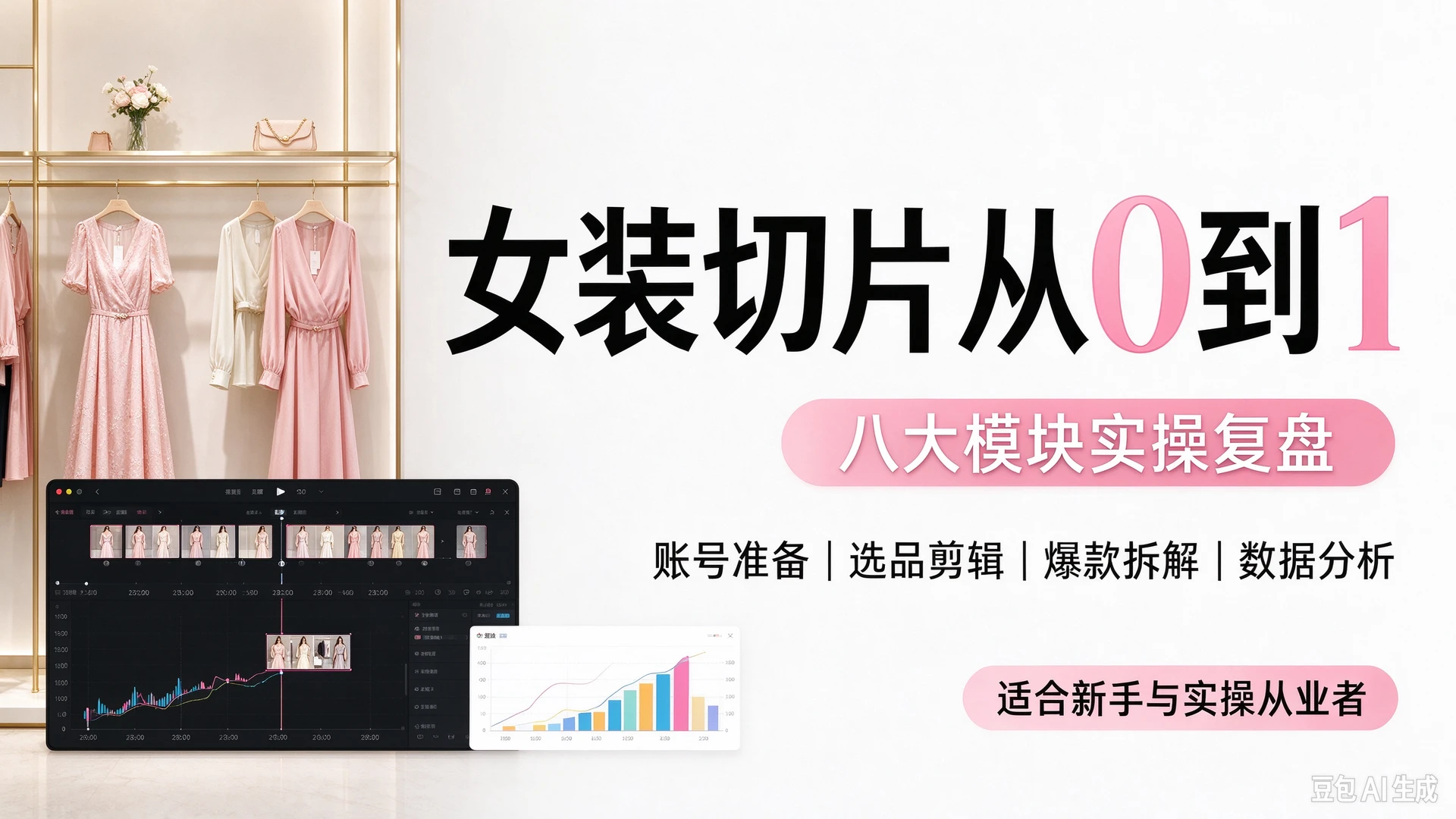 【精】女装切片从0到1:八大模块实操复盘,带你从账号准备、选品剪辑到爆款拆解数据分析,掌握女装短视频切片落地全流程,适合想做女装带货切片的新手与实操从业者-离锋创库