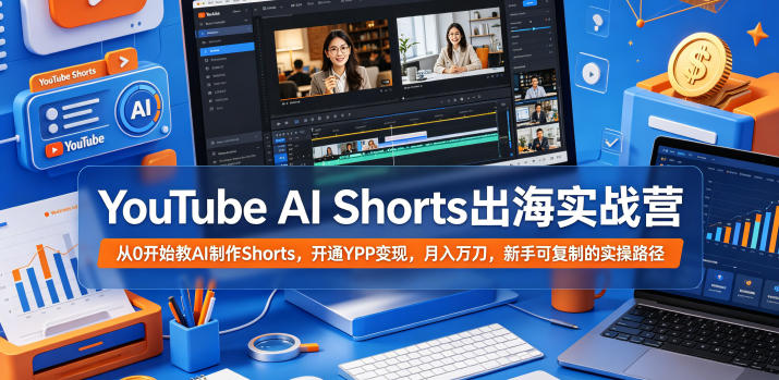YouTube AI Shorts出海实战营,从0开始教AI制作Shorts,开通YPP变现,月入万刀,新手可复制的实操路径-离锋创库