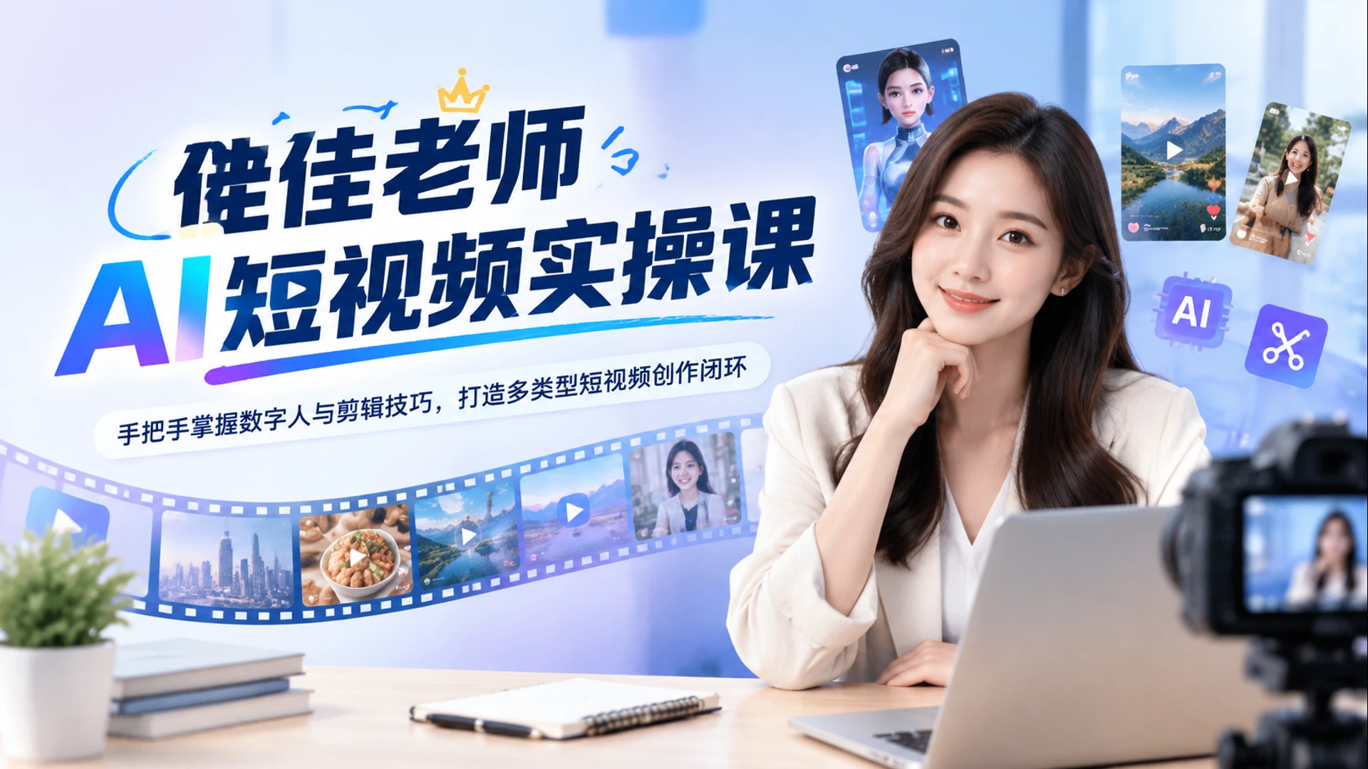 【精】佳佳老师AI短视频实操课，手把手掌握数字人与剪辑技巧，打造多类型短视频创作闭环-离锋创库