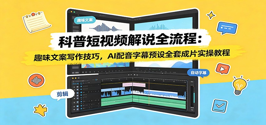 科普短视频解说全流程:趣味文案写作技巧,AI配音字幕预设全套成片实操教程-离锋创库