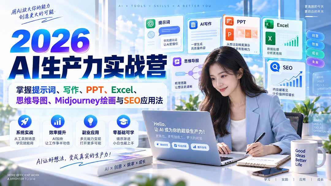 （20307期）2026AI生产力实战营：掌握提示词、写作、PPT、Excel、思维导图、Midjourney绘画与SEO应用法-离锋创库