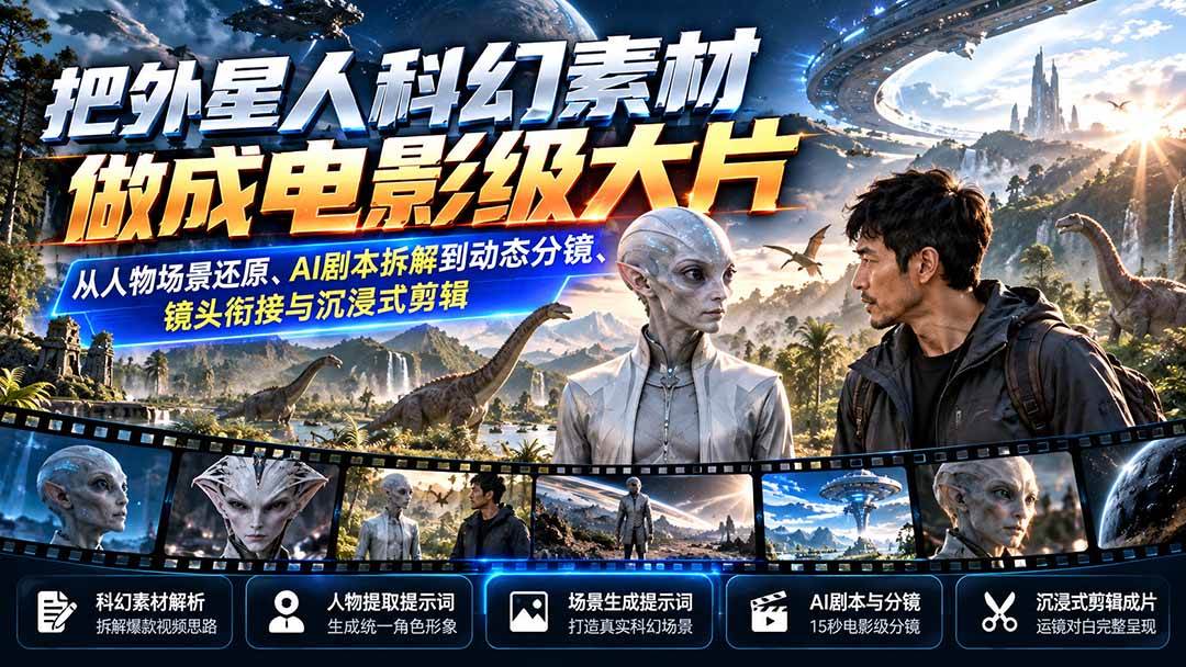 (20946期)把外星人科幻素材做成电影级大片:从人物场景还原、AI剧本拆解到动态分镜、镜头衔接与沉浸式剪辑-离锋创库