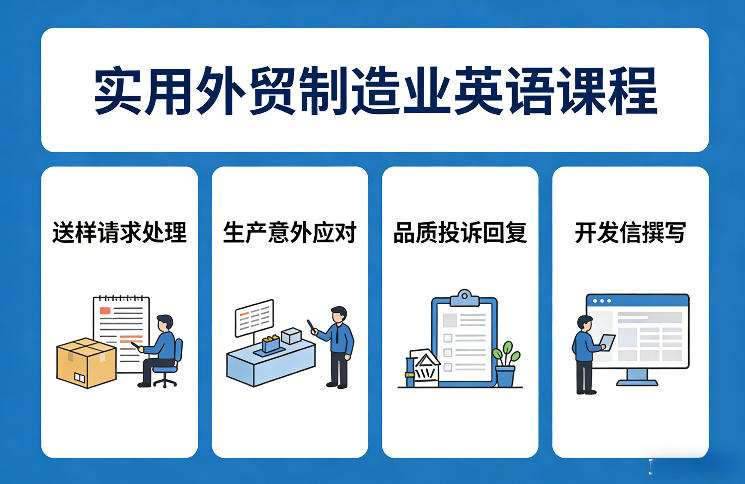 实用外贸制造业英语课程，教你专业处理送样请求、应对生产意外、回复品质投诉、撰写开发信等-离锋创库