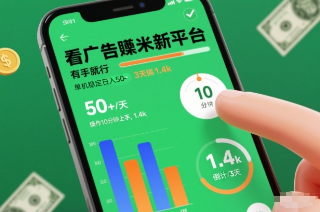 看广告賺米新平台，有手就行，单机稳定日入50+，操作10分钟上手，3天搞了1.4k【揭秘】-离锋创库