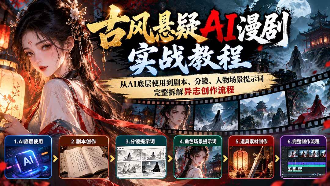 (20798期)古风悬疑AI漫剧实战教程:从AI底层使用到剧本、分镜、人物场景提示词,完整拆解异志创作流程-离锋创库