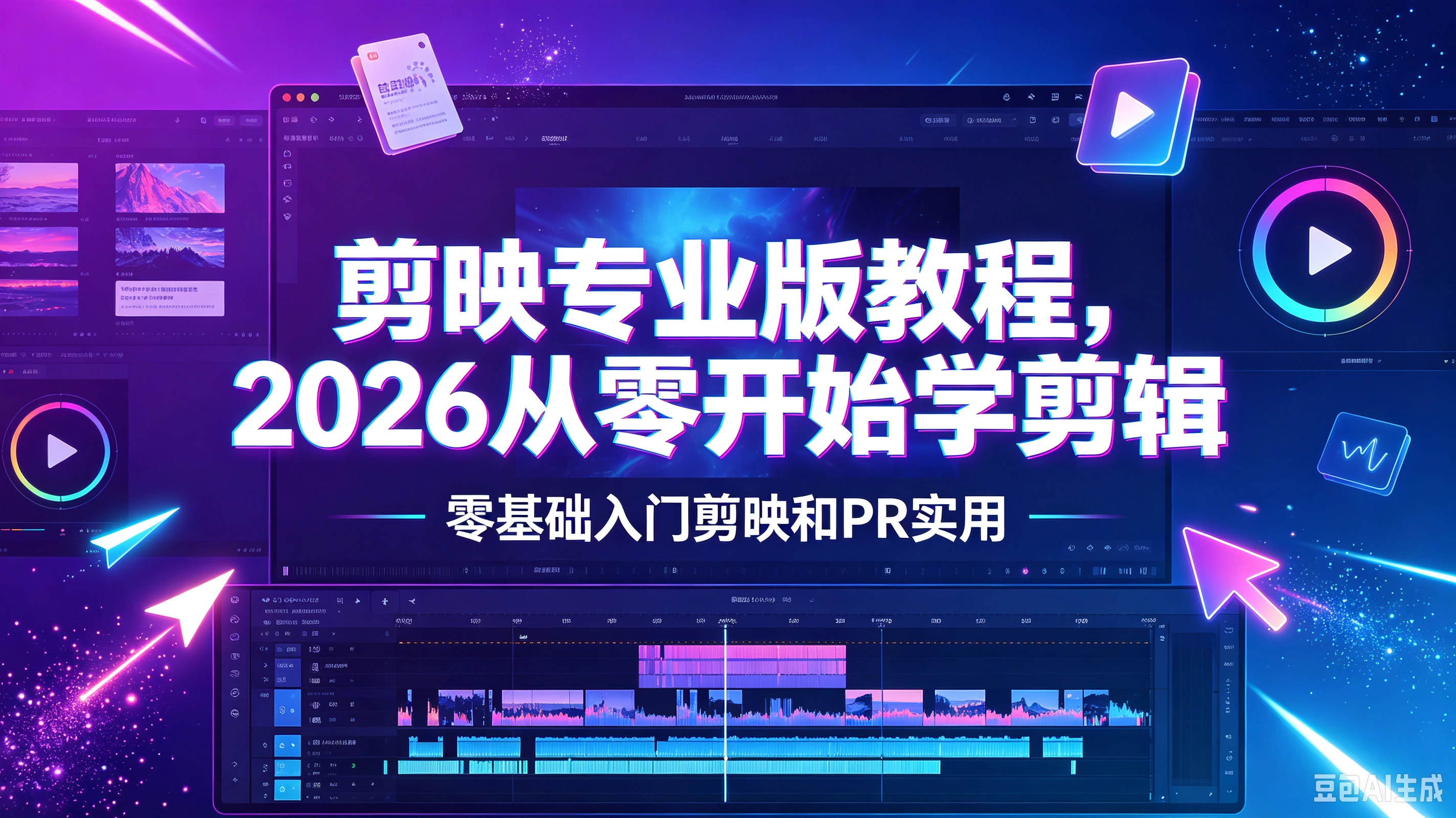 【精】剪映专业版教程，2026从零开始学剪辑，零基础入门剪映和PR实用-离锋创库