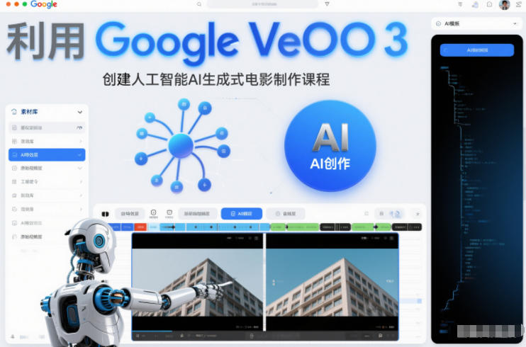 利l用Google Veo 3创建人工智能AI生成式电影制作课程，使用人工智能的力量创建令人惊叹的视频-离锋创库
