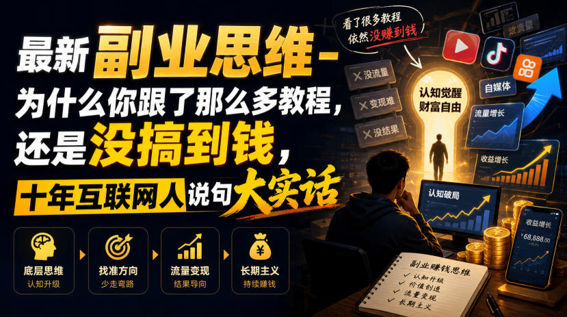最新副业思维-为什么你跟了那么多教程,还是没搞到钱,十年互联网人说句大实话【揭秘】-离锋创库