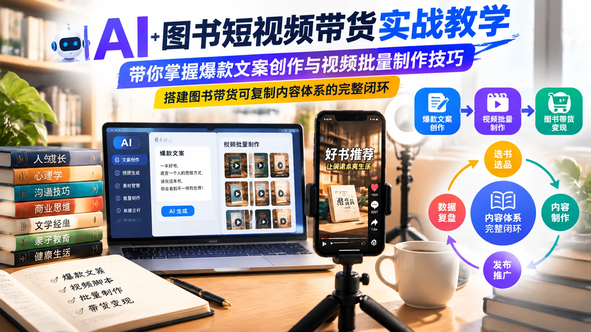 【精】AI图书短视频带货实战教学，带你掌握爆款文案创作与视频批量制作技巧，搭建图书带货可复制内容体系的完整闭环-离锋创库
