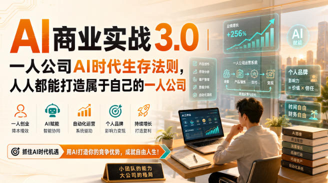 [精】AI商业实战3.0|一人公司AI时代生存法则,人人都能打造属于自己的一人公司 [精】AI商业实战3.0|一人公司AI时代生存法则,人人都能打造属于自己的一人公司