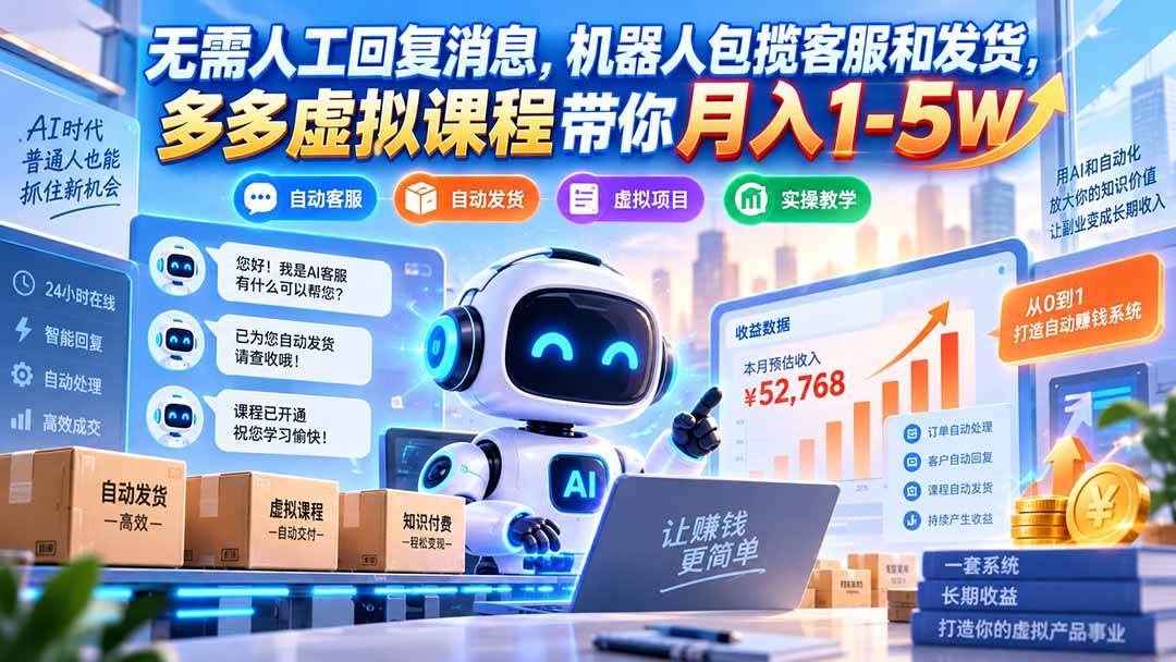 （20615期）无需人工回复消息，机器人包揽客服和发货，多多虚拟课程带你月入1-5W-离锋创库