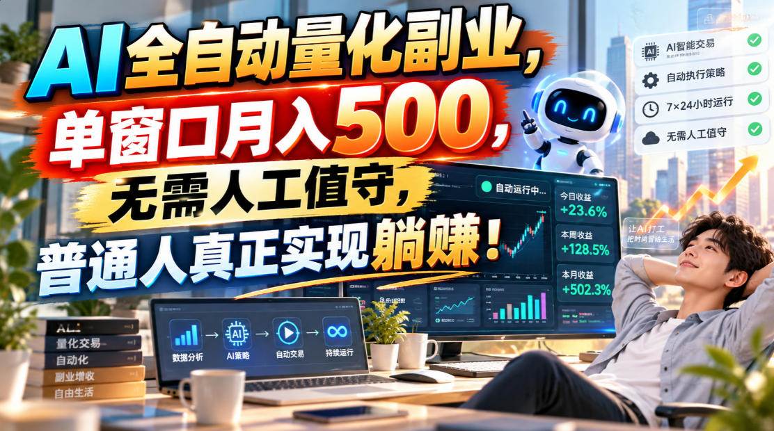 (20826期)AI全自动量化副业,单窗口月入500,无需人工值守,普通人真正实现躺賺!-离锋创库
