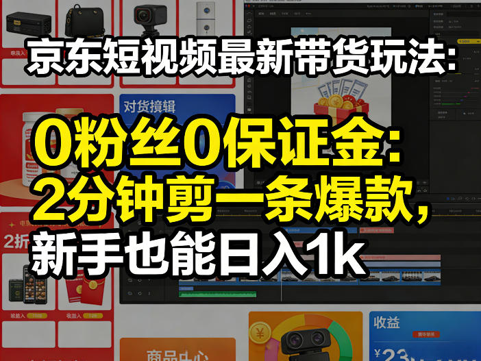 京东短视频最新带货玩法，0粉丝0保证金，2分钟剪一条爆款，新手也能日入1k+【揭秘】-离锋创库
