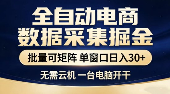 独家电商数据全自动采集项目，批量可矩阵，单窗口轻松日入3张+【揭秘】-离锋创库