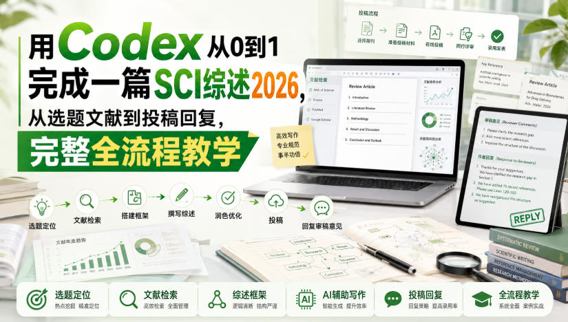 用Codex从0到1完成一篇SCI综述2026，从选题文献到投稿回复，完整全流程教学-离锋创库