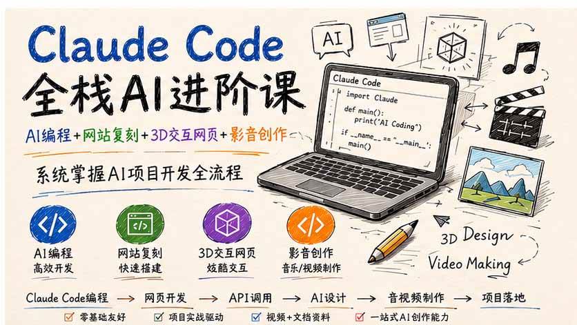 (20188期)Claude Code全栈AI进阶课-更新;AI编程+网站复刻+3D交互网页+影音创作,系统掌握AI项目开发全流程-离锋创库