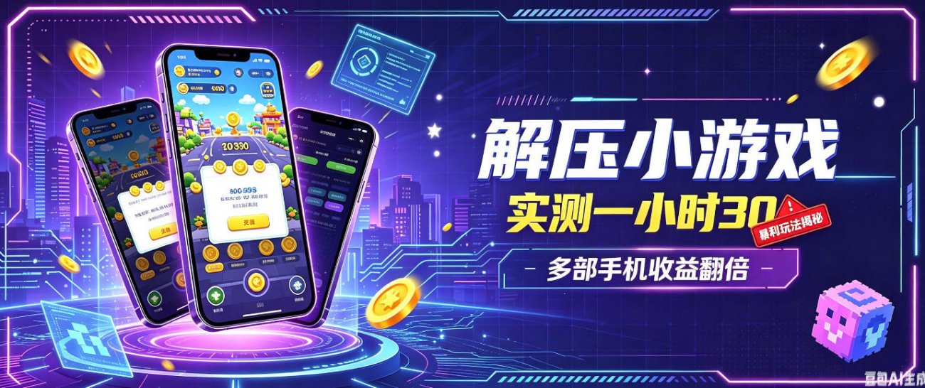 小游戏全流程玩法，实测一小时搞30，简单无脑解压，当天做当天就能看到进账，直接冲就行【揭秘】-离锋创库