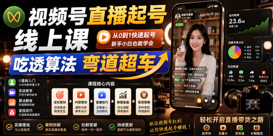 视频号直播起号线上课，吃透算法弯道超车（2026年6月）-离锋创库