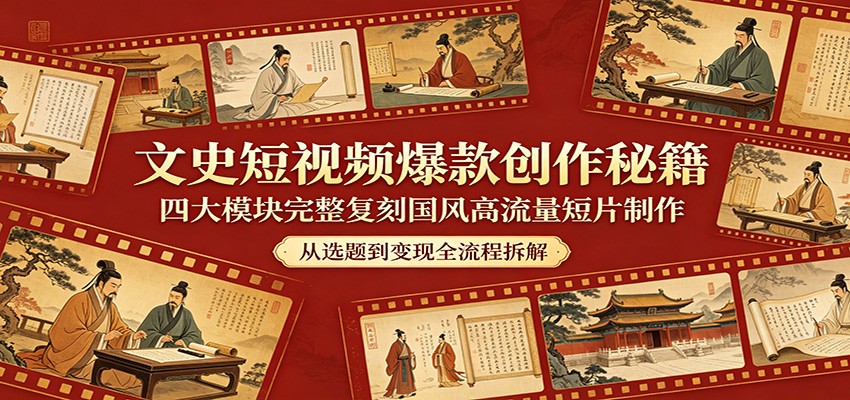 文史短视频爆款创作秘籍：四大模块完整复刻国风高流量短片制作-离锋创库
