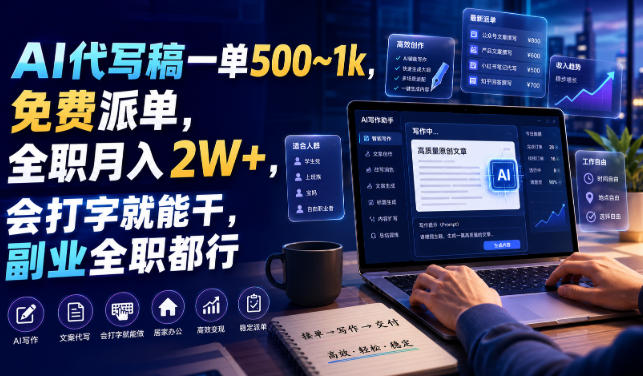 AI代写稿一单500~1k,免费派单,全职月入2W+,会打字就能干,副业全职都行【揭秘】-离锋创库