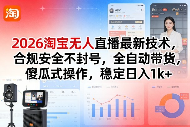 2026淘宝无人直播最新技术，合规安全不封号，全自动带货，傻瓜式操作，稳定日入1k+【揭秘】-离锋创库