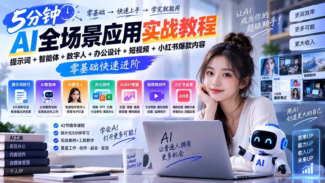 （20493期）AI全场景应用实战教程｜提示词+智能体+数字人+办公设计+短视频+小红书爆款内容，零基础快速进阶-离锋创库