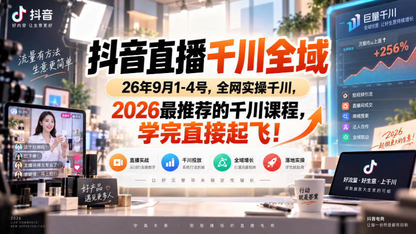 抖音直播千川全域26年9月1-4号，全网实操千川，2026最推荐的千川课程，学完直接起飞！-离锋创库