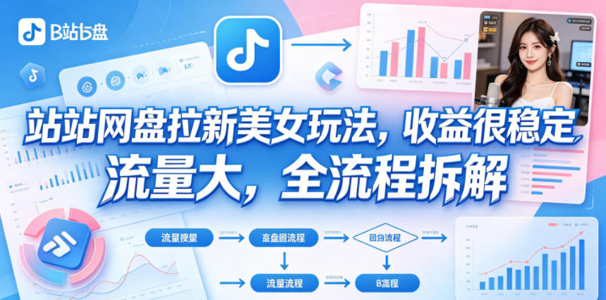 B站网盘拉新美女玩法,收益很稳定,流量大,全流程拆解-离锋创库