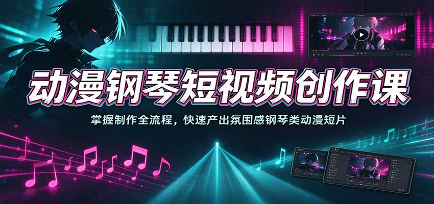 动漫钢琴短视频创作课：掌握制作全流程，快速产出氛围感钢琴类动漫短片-离锋创库