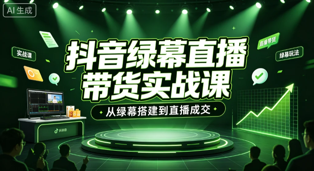 【精】抖音绿幕直播带货实战课，从绿幕搭建到直播成交-离锋创库