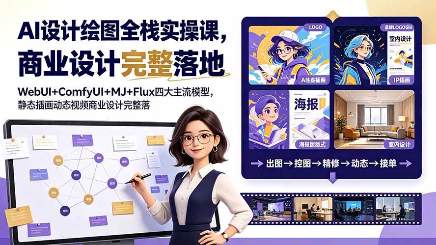 （19244期）AI设计绘图全栈实操课，WebUI+ComfyUI+MJ+Flux四大主流模型，静态插画动态视频商业设计完整落地教程-离锋创库