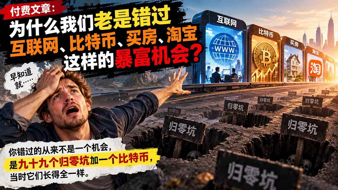 (20834期)付费文章:为什么我们老是错过互联网、比特币、买 房、淘宝这样的暴富机会?-离锋创库