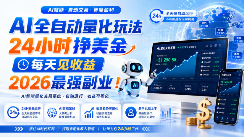 AI全自动量化玩法，24小时挣美金，每天见收益，2026最强副业！【揭秘】-离锋创库